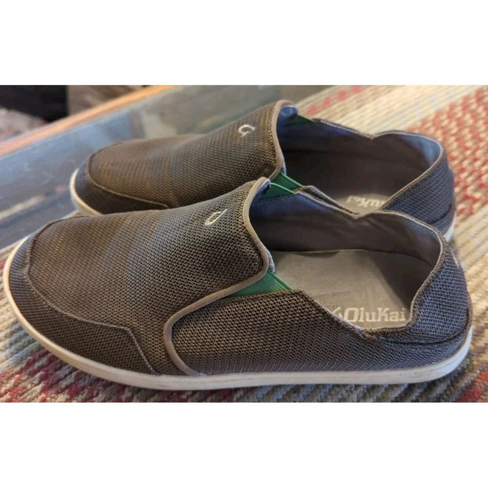 OluKai Nohea Men's Sz 10 Mesh Slip-On Mustang-Lime Loafer Slides Sidewalk Surfer